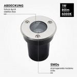 1W LED Bodenleuchte für Außenmontage 230V IP65 Kaltweiß 1W LED Bodenleuchte für Außenmontage 230V IP65 Kaltweiß