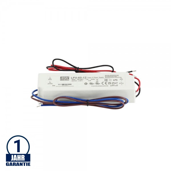 MEAN WELL 60W 12V DC Kunststoff Netzteil Wassergeschützt IP67 MEAN WELL 60W 12V DC Kunststoff Netzteil Wassergeschützt IP67