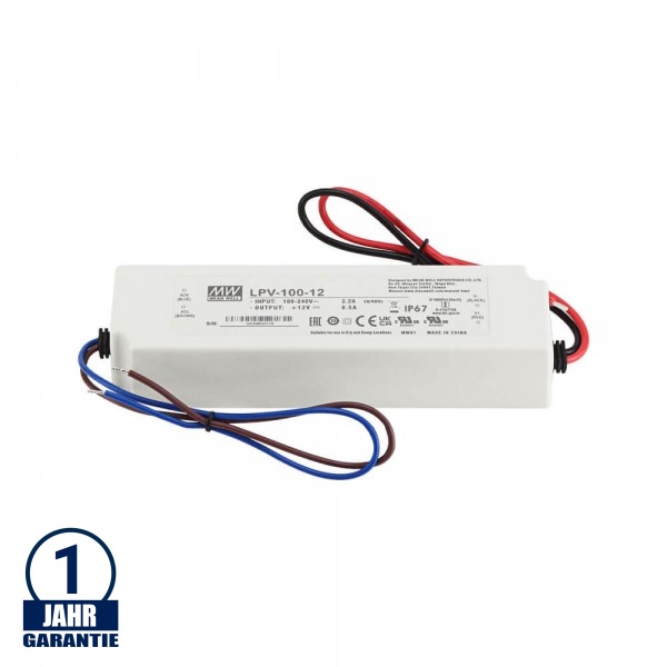 MEAN WELL 100W 12V DC Kunststoff Netzteil Wassergeschützt IP67