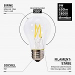 6W LED FILAMENT E27 A60 Birne Glas Warmweiß Dimmbar 6W LED FILAMENT E27 A60 Birne Glas Warmweiß Dimmbar