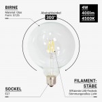 4W LED FILAMENT E27 G125 Birne Glas Neutralweiß 4W LED FILAMENT E27 G125 Birne Glas Neutralweiß