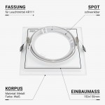 Einbaurahmen für LED AR111 eckig 185x185mm Schwenkbar 1 Fach Weiß