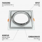 Einbaurahmen für LED AR111 Rechteckig 185x185mm Schwenkbar 1 Spot Silber 2er Packung