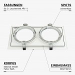 Einbaurahmen für LED AR111 eckig 335x185mm Schwenkbar 2 Fach Weiß