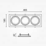 Einbaurahmen für LED AR111 Rechteckig 485x185mm Schwenkbar 3 Spots Silber 2er Packung