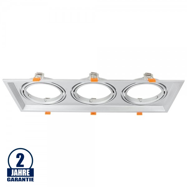 Einbaurahmen für LED AR111 Rechteckig 485x185mm Schwenkbar 3 Spots Silber 2er Packung
