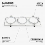 Einbaurahmen für LED AR111 Rechteckig 485x185mm Schwenkbar 3 Spots Weiß 2er Packung