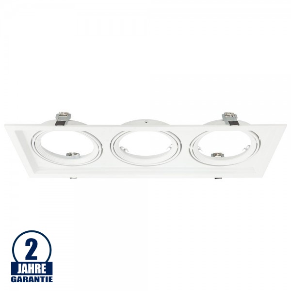 Einbaurahmen für LED AR111 Rechteckig 485x185mm Schwenkbar 3 Spots Weiß 2er Packung