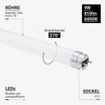 9W LED G13/T8 Glas Röhre 60cm Kaltweiß CL