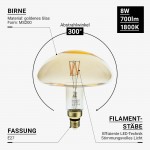 8W LED Vintage E27 MS200 Birne Gold Glas Warmweiß 1800K