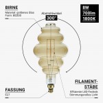 8W LED Vintage E27 BD200 Birne Gold Glas Warmweiß 1800K