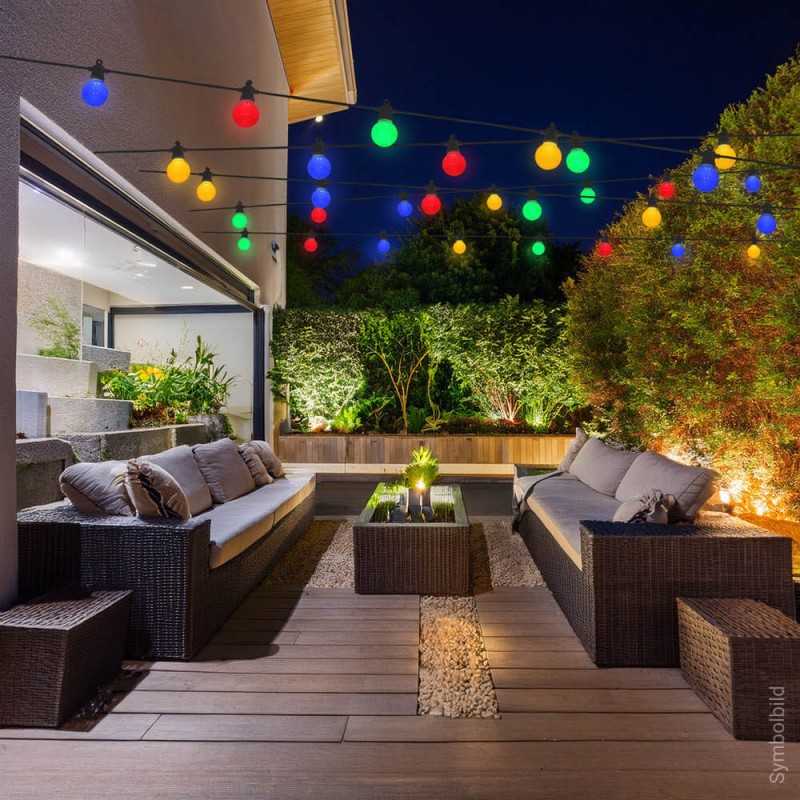 LED Party-Lichterkette Bunt 10-flammig Schwarz 8 Meter IP65