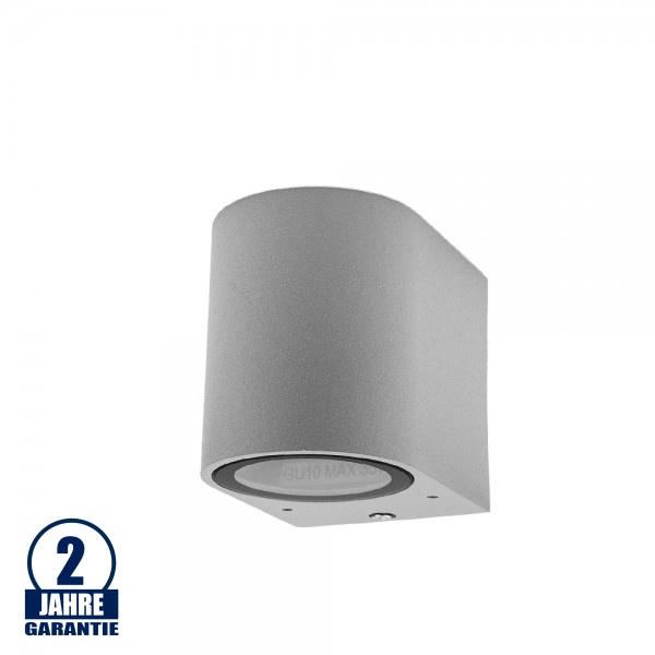 Wandleuchte mit GU10 Fassung 1-fach Zylinder Silber IP54 Wandleuchte mit GU10 Fassung 1-fach Zylinder Silber IP54