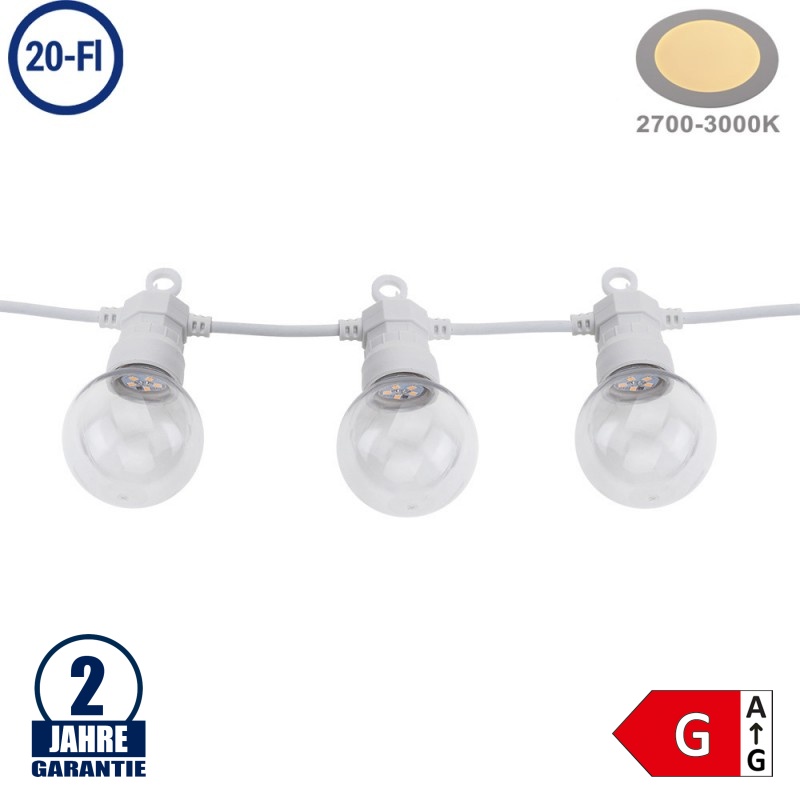 Lichterkette Weiß inkl. Birnen Warmweiß 20Stk. 13 Meter IP65