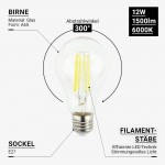 12W LED FILAMENT E27 A65 Birne Glas Kaltweiß 12W LED FILAMENT E27 A65 Birne Glas Kaltweiß