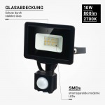 10W LED SMD Fluter City Line Schwarz mit Bewegungsmelder Warmweiß