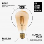 8W LED Vintage E27 ST64 Birne Gold Glas Warmweiß 2500K Dimmbar