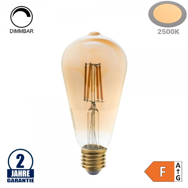 8W LED Vintage E27 ST64 Birne Gold Glas Warmweiß 2500K Dimmbar