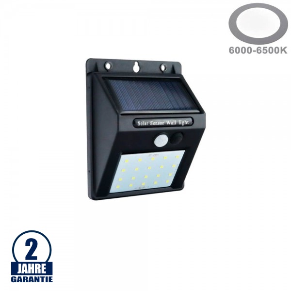 0,75W LED Solar Wandleuchte mit PIR Sensor Schwarz IP54 Kaltweiß 0,75W LED Solar Wandleuchte mit PIR Sensor Schwarz IP54 Kaltweiß