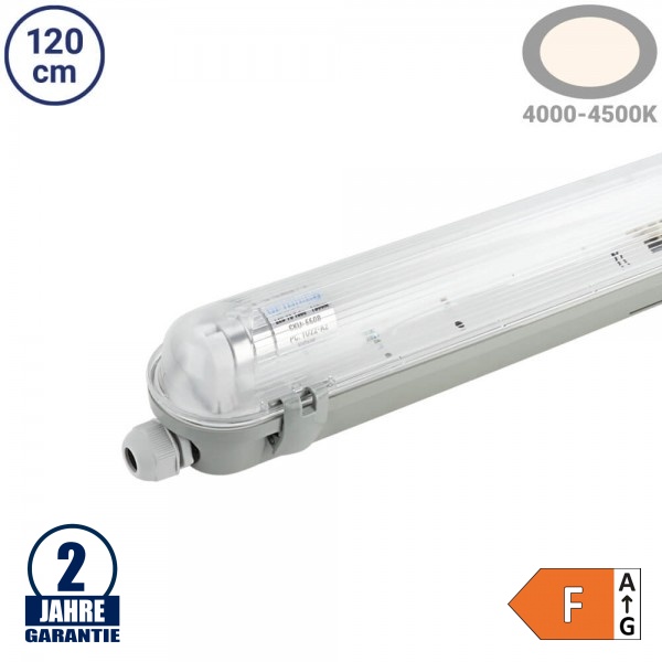 18W LED Feuchtraum/-Wannenleuchte inkl. Röhre SET 120cm einflammig IP65 Neutralweiß 18W LED Feuchtraum/-Wannenleuchte inkl. Röhre SET 120cm einflammig IP65 Neutralweiß
