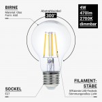 4W LED FILAMENT E27 A60 Birne Glas Warmweiß Dimmbar