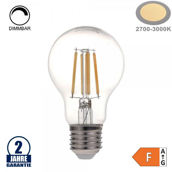 4W LED FILAMENT E27 A60 Birne Glas Warmweiß Dimmbar