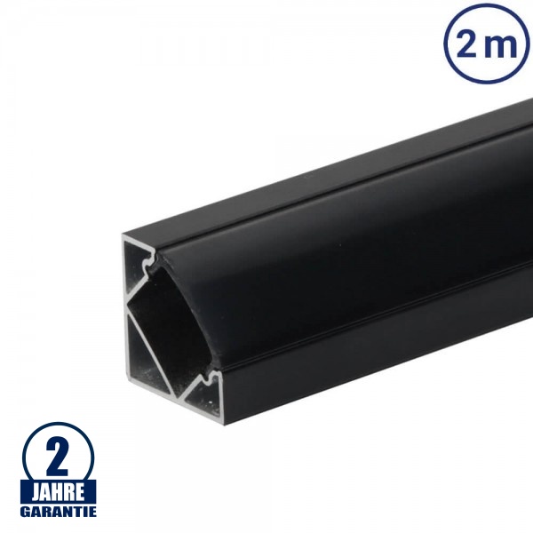 LED Profil 45° Winkel Schwarz 2m SET mit schwarzer Abdeckung OP