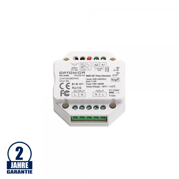 LED Smart Phasenan- und Abschnittdimmer Funk-, Taster- u. WiFi-Steuerung - 100-240 V AC max. 1,5A LED Smart Phasenan- und Abschnittdimmer Funk-, Taster- u. WiFi-Steuerung - 100-240 V AC max. 1,5A