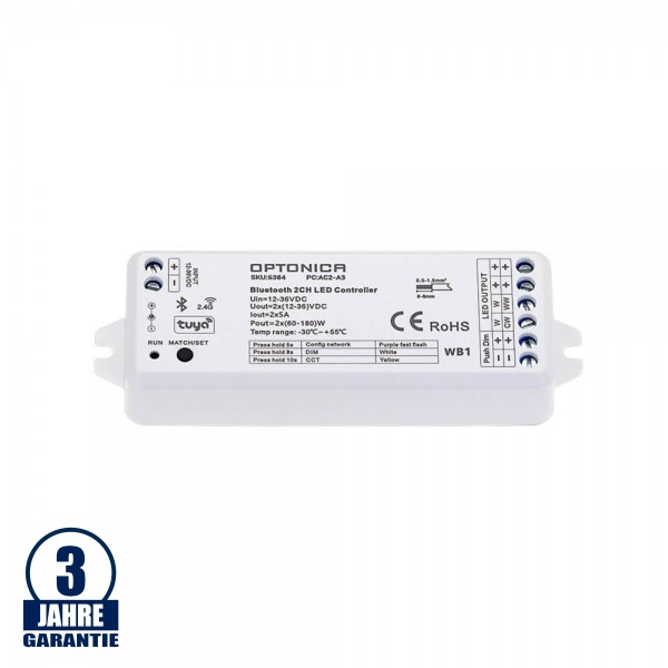LED Smart Controller Single Color • CCT Funk-, Bluetooth- u. Tastersteuerung - 12-36 V DC, 2 x 5A LED Smart Controller Single Color • CCT Funk-, Bluetooth- u. Tastersteuerung - 12-36 V DC, 2 x 5A