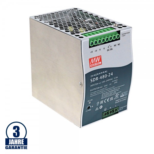 MEAN WELL 480W 24V DC Metall Tragschienen Netzteil MEAN WELL 480W 24V DC Metall Tragschienen Netzteil