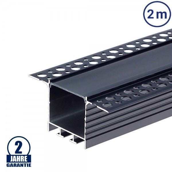 LED Profil 72x35mm Schwarz Trockenbau 2m SET mit schwarzer Abdeckung LED Profil 72x35mm Schwarz Trockenbau 2m SET mit schwarzer Abdeckung