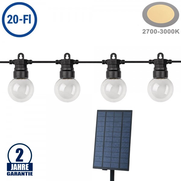 LED Solar-Lichterkette 20 Birnen klar 10m Warmweiß