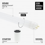22W LED T8 Röhre 150cm Kunststoff HL mit Starter Neutralweiß