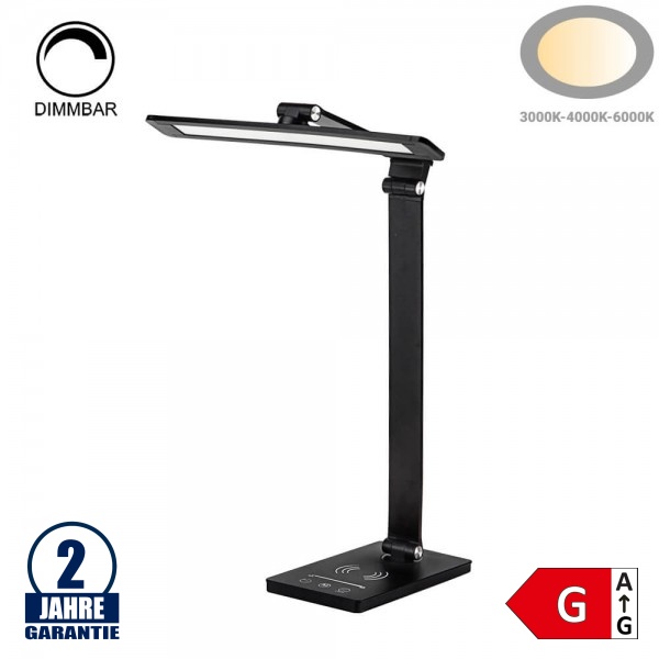 7W LED Tischleuchte CCT mit Wireless Charging für Smartphones Schwarz 7W LED Tischleuchte CCT mit Wireless Charging für Smartphones Schwarz