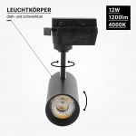 12W LED 1 Ph. Schienenstrahler Schwarz Neutralweiß 12W LED 1 Ph. Schienenstrahler Schwarz Neutralweiß