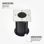 Bodeneinbaustrahler GU10 Fassung quadratisch IP67 Bodeneinbaustrahler GU10 Fassung quadratisch IP67