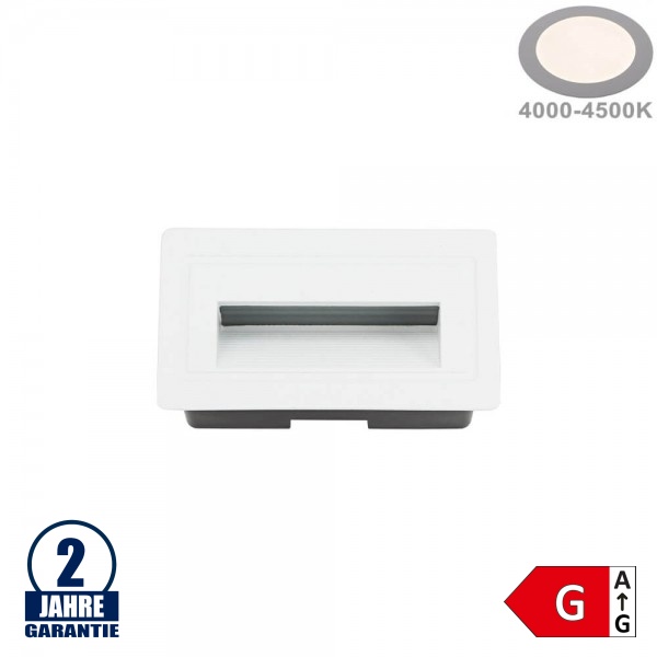 3W LED Treppenleuchte Einbau Rechteckig Weiß Neutralweiß IP65