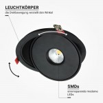 30W LED Einbaustrahler schwenkbar Schwarz CRI90+ CCT