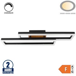 86W LED Deckenleuchte Schwarz Holzoptik Rechteckig 2-teilig CCT